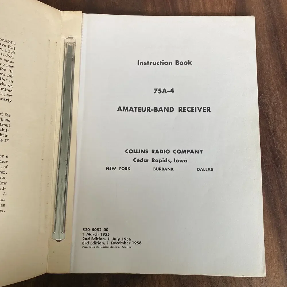 Collins Radio Company 75A-4 Amateur Receiver Instruction Book Manual Vintage